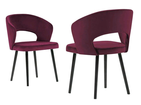 Adriana - Burgundy Modern Velvet Dining Chair, Set of 2-Chair Set-Belle Fierté