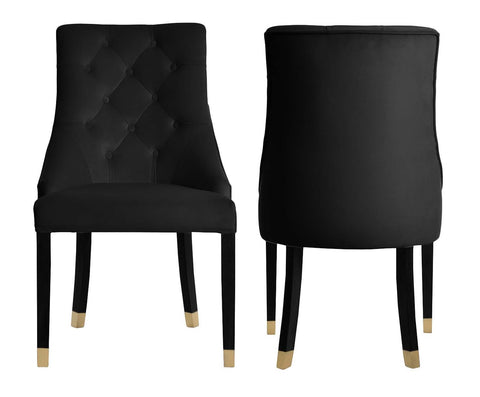 Alina - Black Velvet Chesterfield Dining Chair, Set of 2-Chair Set-Belle Fierté