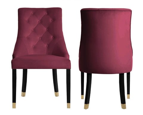 Alina - Burgundy Velvet Chesterfield Dining Chair, Set of 2-Chair Set-Belle Fierté