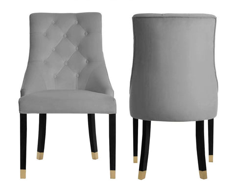 Alina - Steel Grey Velvet Chesterfield Dining Chair, Set of 2-Chair Set-Belle Fierté