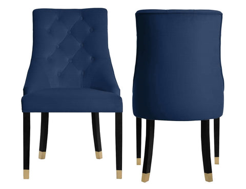 Alina - Navy Blue Velvet Chesterfield Dining Chair, Set of 2-Chair Set-Belle Fierté