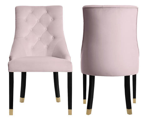 Alina - Pale Pink Velvet Chesterfield Dining Chair, Set of 2-Chair Set-Belle Fierté