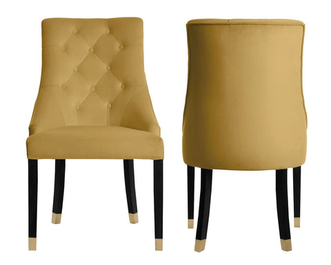 Alina - Mustard Velvet Chesterfield Dining Chair, Set of 2-Chair Set-Belle Fierté