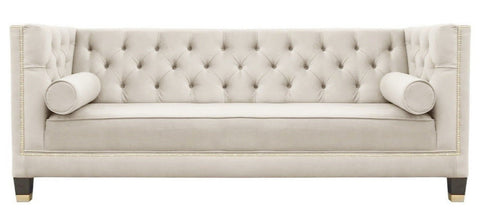 Amelia - Beige Velvet 3 Seater Chesterfield Sofa-Sofa-Belle Fierté