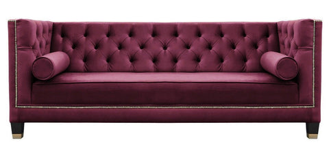 Amelia - Burgundy Velvet 3 Seater Chesterfield Sofa-Sofa-Belle Fierté