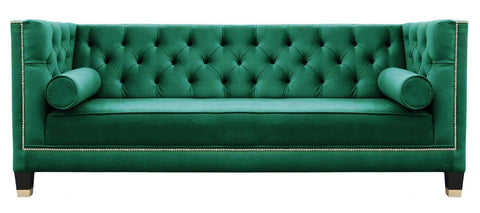 Amelia - Emerald Green Velvet 3 Seater Chesterfield Sofa-Sofa-Belle Fierté