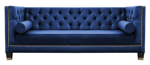 Amelia - Navy Blue Velvet 3 Seater Chesterfield Sofa-Sofa-Belle Fierté