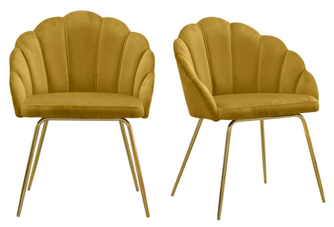 Ami - Yellow Velvet Dining Chair, Gold Leg, Set of 2-Chair Set-Belle Fierté