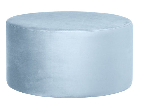 Andes - Light Blue Round 80cm Cocktail Ottoman, Upholstered Coffee Table-Ottomans and Footstools-Belle Fierté