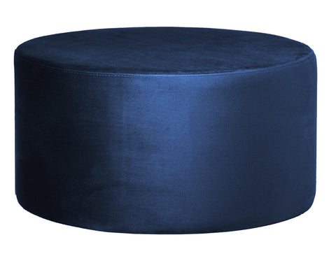 Andes - Navy Blue Round 80cm Cocktail Ottoman, Upholstered Coffee Table-Ottomans and Footstools-Belle Fierté