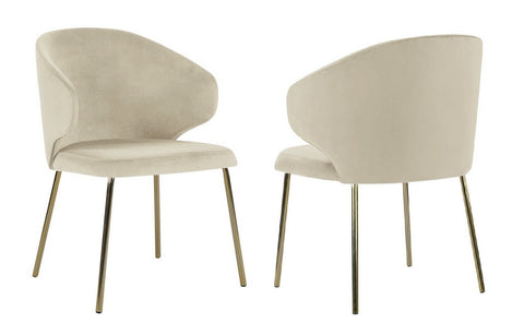 Arlo - Beige Velvet Gold Leg Dining Chair, Set of 2-Chair Set-Belle Fierté