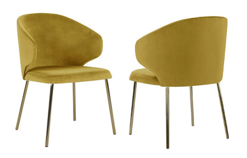 Arlo - Yellow Velvet Gold Leg Dining Chair, Set of 2-Chair Set-Belle Fierté
