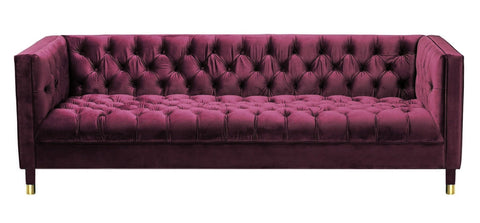 Asti - Burgundy 3 Seater Modern Chesterfield Velvet Sofa-Sofa-Belle Fierté