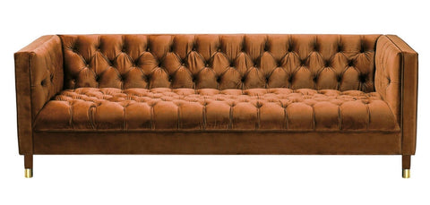 Asti - Modern Chesterfield Velvet Sofa (230cm) - Burnt Orange-Sofa-Belle Fierté