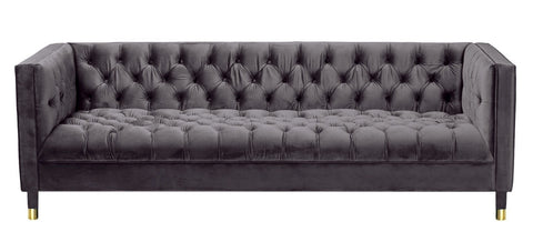 Asti - Modern Chesterfield Velvet Sofa (230cm) - Charcoal Grey-Sofa-Belle Fierté
