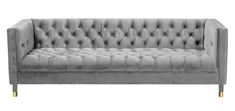 Asti - Grey 3 Seater Modern Chesterfield Velvet Sofa-Sofa-Belle Fierté