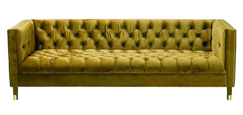 Asti - Modern Chesterfield Velvet Sofa (230cm) - Yellow Mustard-Sofa-Belle Fierté
