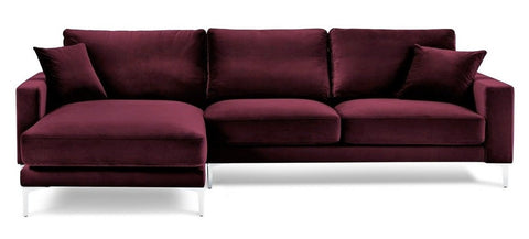 Acton - Burgundy Velvet Corner Sofa, Left L Shape Sofa-Sofa-Belle Fierté