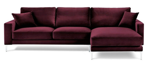Acton - Burgundy Velvet Corner Sofa, Right L Shape Sofa-Sofa-Belle Fierté