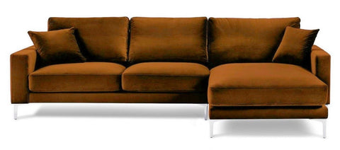 Acton - Burnt Orange Velvet Corner Sofa, Right L Shape Sofa-Sofa-Belle Fierté