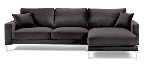 Acton - Charcoal Velvet Corner Sofa, Right L Shape Sofa-Sofa-Belle Fierté