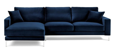 Acton - Navy Blue Velvet Corner Sofa, Left L Shape Sofa-Sofa-Belle Fierté