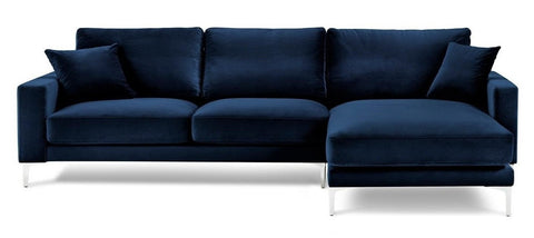 Acton - Navy Blue Velvet Corner Sofa, Right L Shape Sofa-Sofa-Belle Fierté