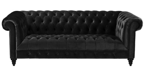 Alcester - Black Velvet 3 Seater Chesterfield Sofa-Sofa-Belle Fierté