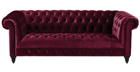 Alcester - Burgundy Velvet 3 Seater Chesterfield Sofa-Sofa-Belle Fierté