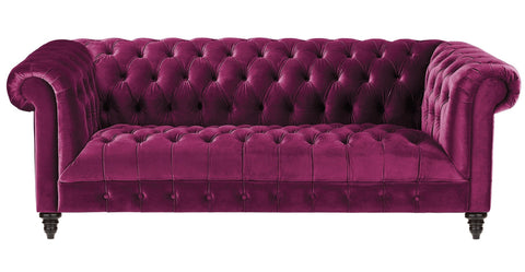 Alcester - Hot Pink Velvet 3 Seater Chesterfield Sofa-Sofa-Belle Fierté