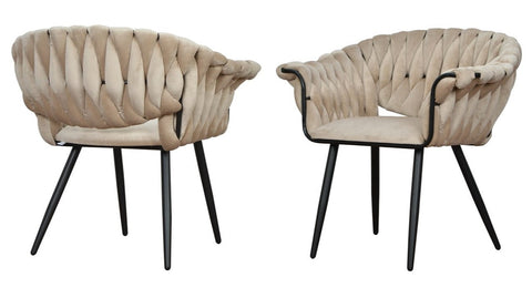 Armand - Beige Velvet Black Leg Dining Chair, Set of 2-Chair Set-Belle Fierté