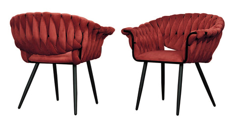 Armand - Red Velvet Black Leg Dining Chair, Set of 2-Chair Set-Belle Fierté