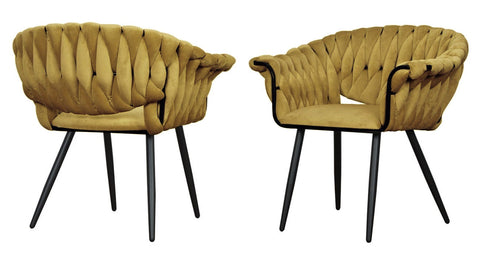 Armand - Yellow Mustard Velvet Black Leg Dining Chair, Set of 2-Chair Set-Belle Fierté