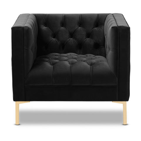 Asher - Black Velvet Tufted Modern Armchair-Armchair-Belle Fierté