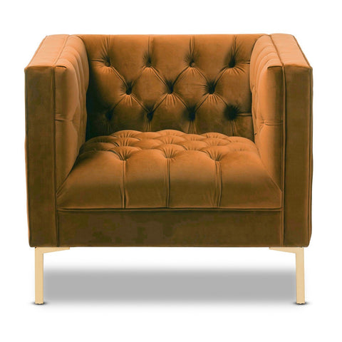 Asher - Burnt Orange Velvet Tufted Modern Armchair-Armchair-Belle Fierté