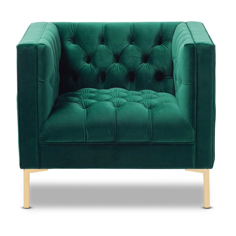 Asher - Emerald Green Velvet Tufted Modern Armchair-Armchair-Belle Fierté