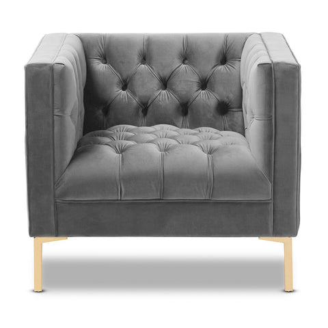 Asher - Grey Velvet Tufted Modern Armchair-Armchair-Belle Fierté