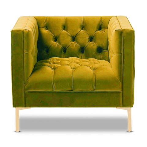 Asher - Mustard Velvet Tufted Modern Armchair-Armchair-Belle Fierté