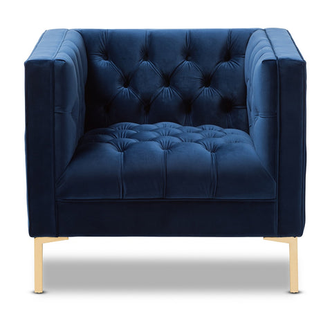 Asher - Navy Blue Velvet Tufted Modern Armchair-Armchair-Belle Fierté