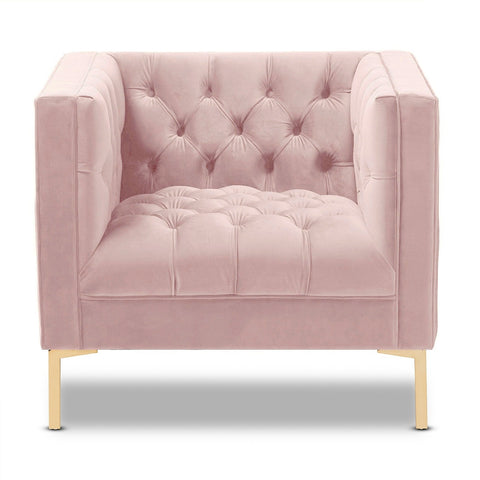 Asher - Pink Velvet Tufted Modern Armchair-Armchair-Belle Fierté