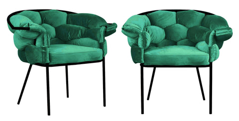 Audrey - Green Velvet Black Leg Dining Chair, Set of 2-Chair Set-Belle Fierté