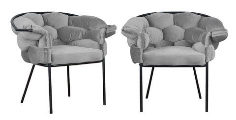 Audrey - Grey Velvet Black Leg Dining Chair, Set of 2-Chair Set-Belle Fierté