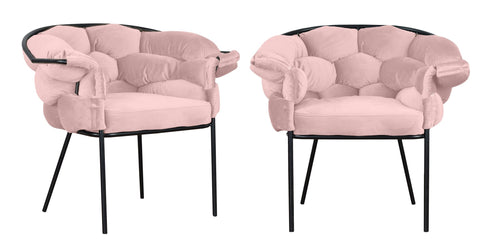 Audrey - Pink Velvet Black Leg Dining Chair, Set of 2-Chair Set-Belle Fierté
