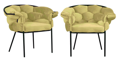 Audrey - Yellow Velvet Black Leg Dining Chair, Set of 2-Chair Set-Belle Fierté