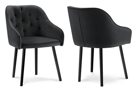 Bergen - Black Tufted Velvet Dining Chair, Set of 2-Chair Set-Belle Fierté