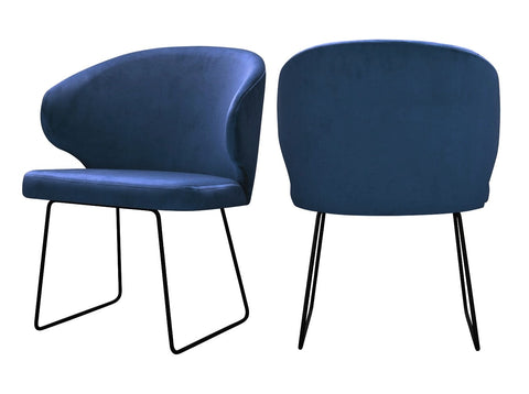 Bryson - Navy Blue Velvet Modern Metal Base Dining Chair, Set of 2-Chair Set-Belle Fierté