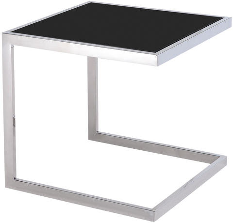 SANTIAGO- Luxury Black Glass Top Chrome Base Side Table-Side Tables-Belle Fierté