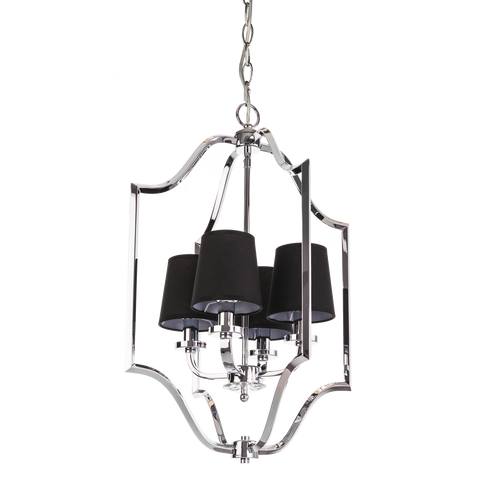 DAYTON- Glamour Ceiling Lamp, Black Shade Chrome Lantern Style Chandelier-Chandelier-Belle Fierté
