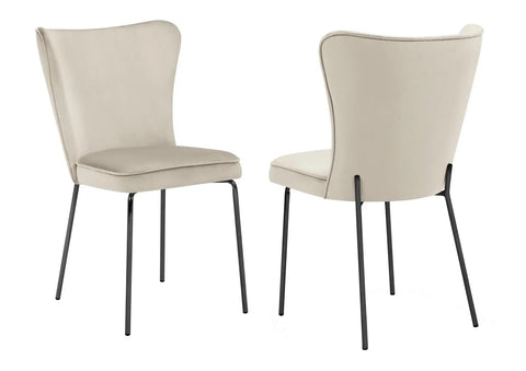 Bonty - Beige Velvet Dining Chair, Black Metal Base, Set of 2-Chair Set-Belle Fierté