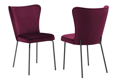 Bonty - Burgundy Velvet Dining Chair, Black Metal Base, Set of 2-Chair Set-Belle Fierté